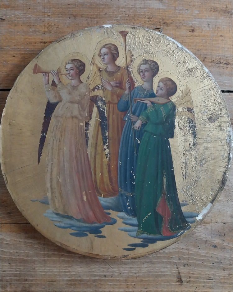 huile sur bois avec fond en or